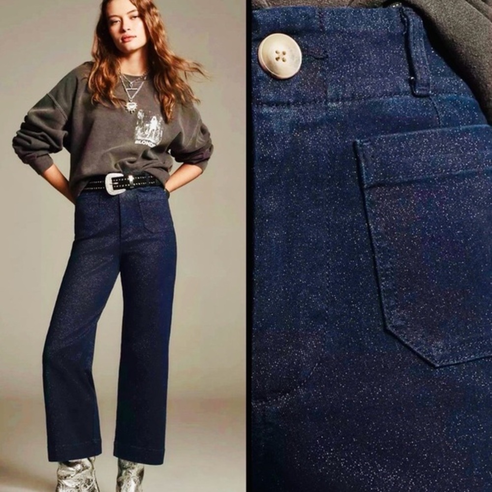 Anthropologie , Maeve The Colette High-Rise Cropped Wide-Leg Jeans, sparkly